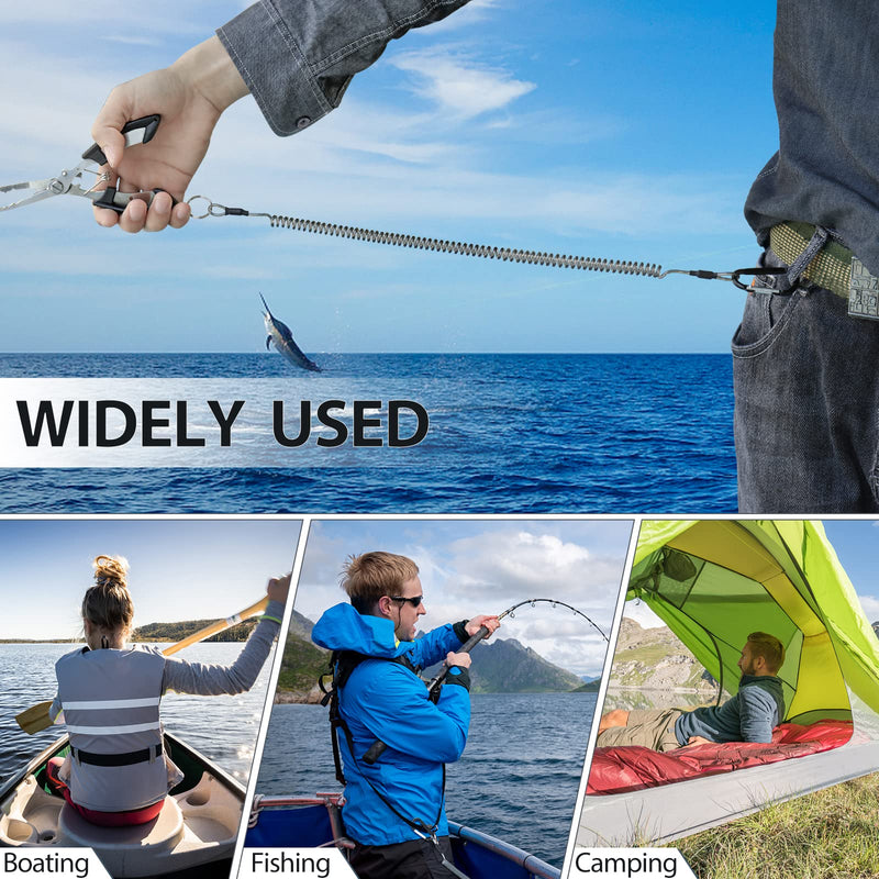 Fishing Lanyard Heavy Duty Retractable Coiled Tether with Carabiner for Pliers, Boating, Tools 7pcs+Black