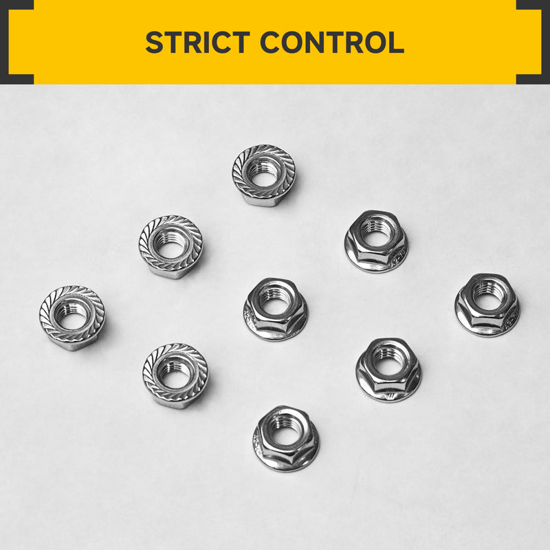 Mywish M10 Serrated Flange Hex Nuts, 100-Pack 304 Stainless Steel, Hex Drive M10-1.5 Hardware Nuts, Bright Finish (Silver) Stainless Steel