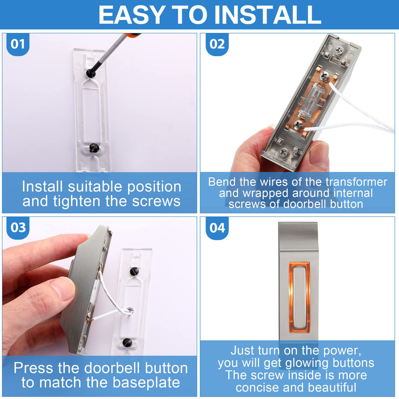 Enhon 1 Pack Solid Nickel Doorbell Button,Sleek Metal LED Light Up Wall Mounted Door Bell Push Buttons for Home, Universal Garage Door Opener Switch(Stylish Style)