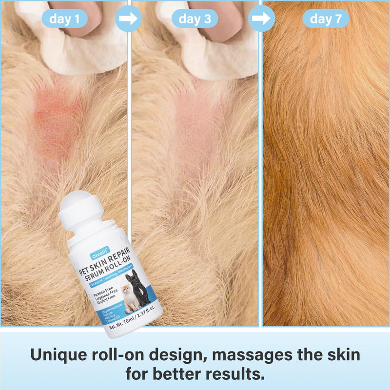 Natural Skin Soother,Roll-On (2.3fl oz) Allergy and Itch Relief for Dogs & Cats,Rapid Healing & Hair Regrowth, Moisturizer for Dry Skin,Hot Spots Quick Repair,with Coconut Oil - PawsPlanet Australia