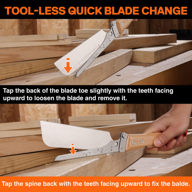 JORGENSEN Japanese Pull Saw, 6 Inch Folding Dovetail Saw with Beech Wood Long handle, SK5 Steel Blade Tool-less Quick Change, 21TPI Cross Cut Saw Woodworking Hand Saw for Hardwood, Softwood