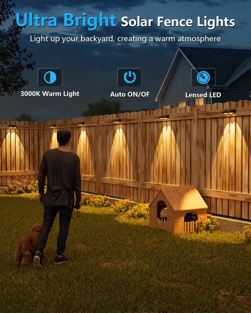 VOLISUN Solar Fence Lights Outdoor, 12 Pack Fence Lights Solar Powered with Warm White LED Spot Lens, IP65 Waterproof, Solar Lights for Fence, Patio, Backyard, Railing, Deck（Black） Black