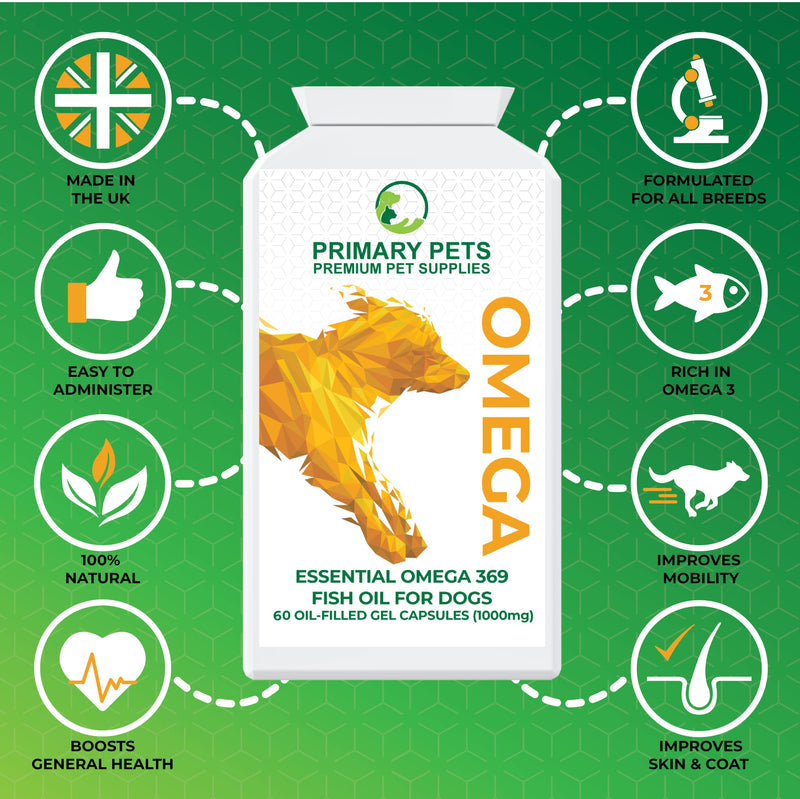 Primary Pets Premium Pet Supplies - Omega 3 for Dogs, Fish Oil Tablets for Dogs, Containing Fatty Acids for, Dog Skin Supplements, Dog Vitamins for Coat, &, Dog Oil for Joints Fish Oil for Dogs - PawsPlanet Australia