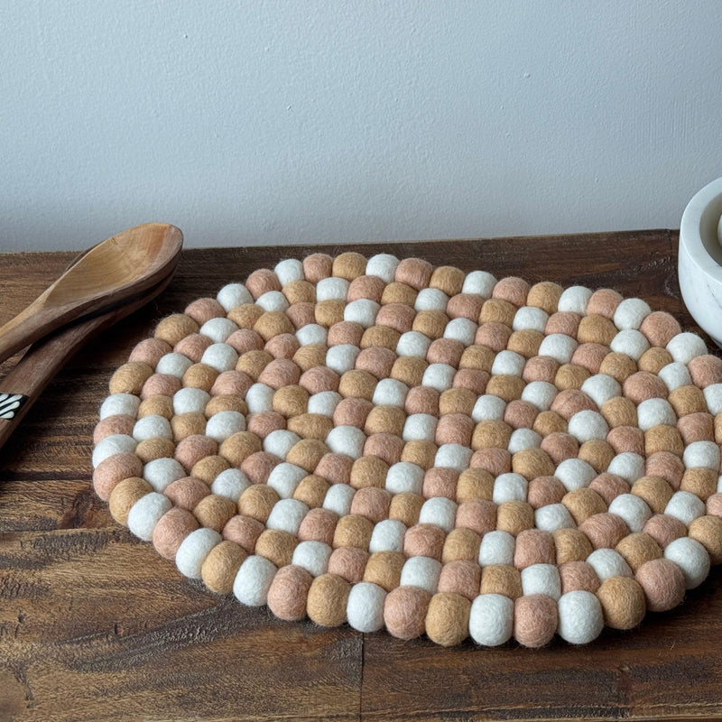 Global Crafts GLG50071XL_GWH - Handmade Felt Wool Trivet - Rectangle Table Mat, Multicolor Yellow, White