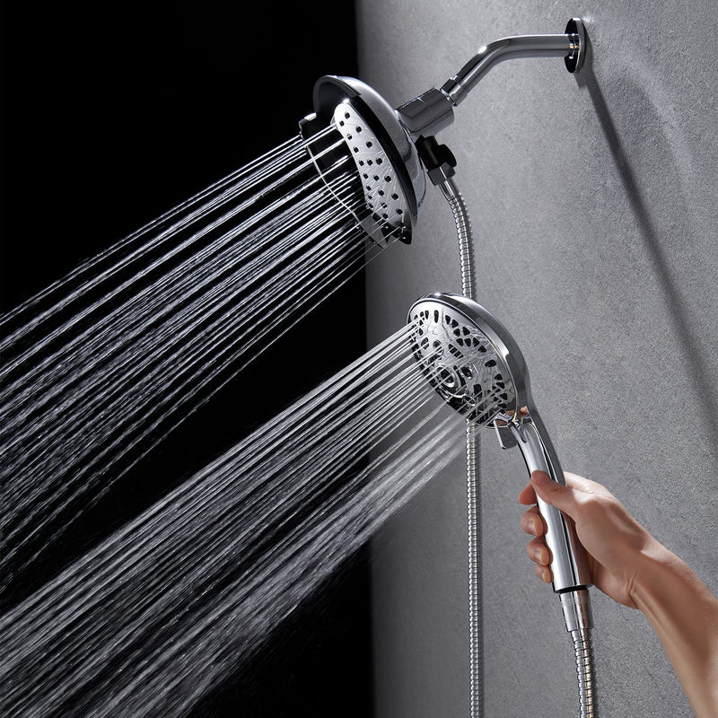 Shower Head with Handheld High Pressure: INAVAMZ Hand Held Shower Head & Rain Shower Head 2-IN-1 Shower Head with 59" Rotatable Stainless Steel Hose, Shower Trim Systems 15391-1.8 gpm Silver