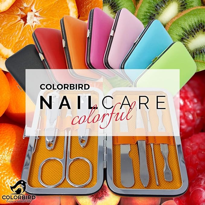 COLORBIRD Nail Care Set Nail Clipper Nail Care Nail File Cuticle Treatment Eyebrow Scissors Tweezers Ear Pick Colorful (7 Orange) - NewNest Australia