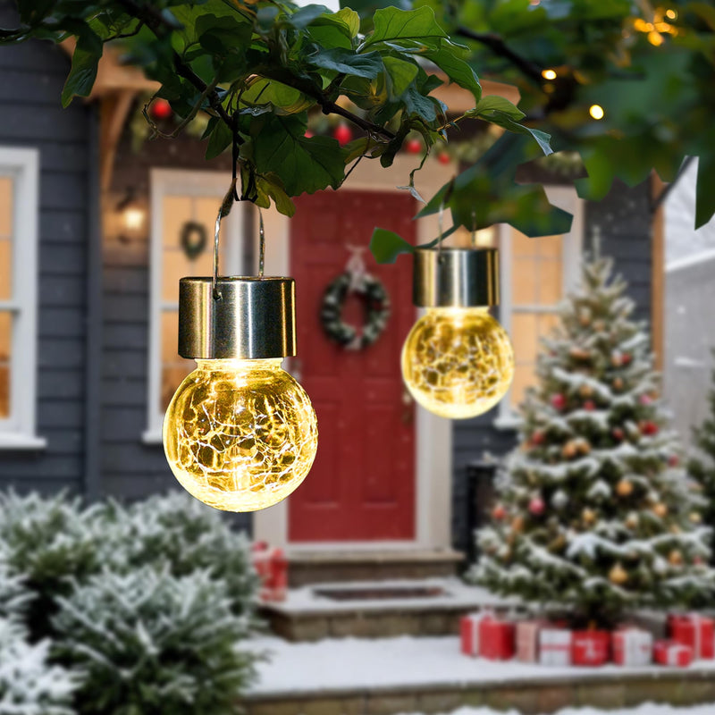 GIGALUMI Solar Lights Outdoor Waterproof ,12 Pack Solar Hanging Lights Garden Decor,Gifts for Women Mom Grandma,Solar Outdoor Lights Lantern Cracked Glass for Yard, Fence, Tree(Warm White) 12 PACK Warm White