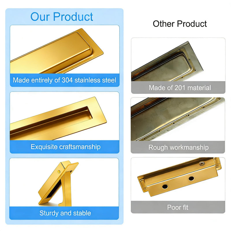 Dontay Pocket Door Handles,Recessed Pull,No Lock Flush Hardware,Gold,4.72''