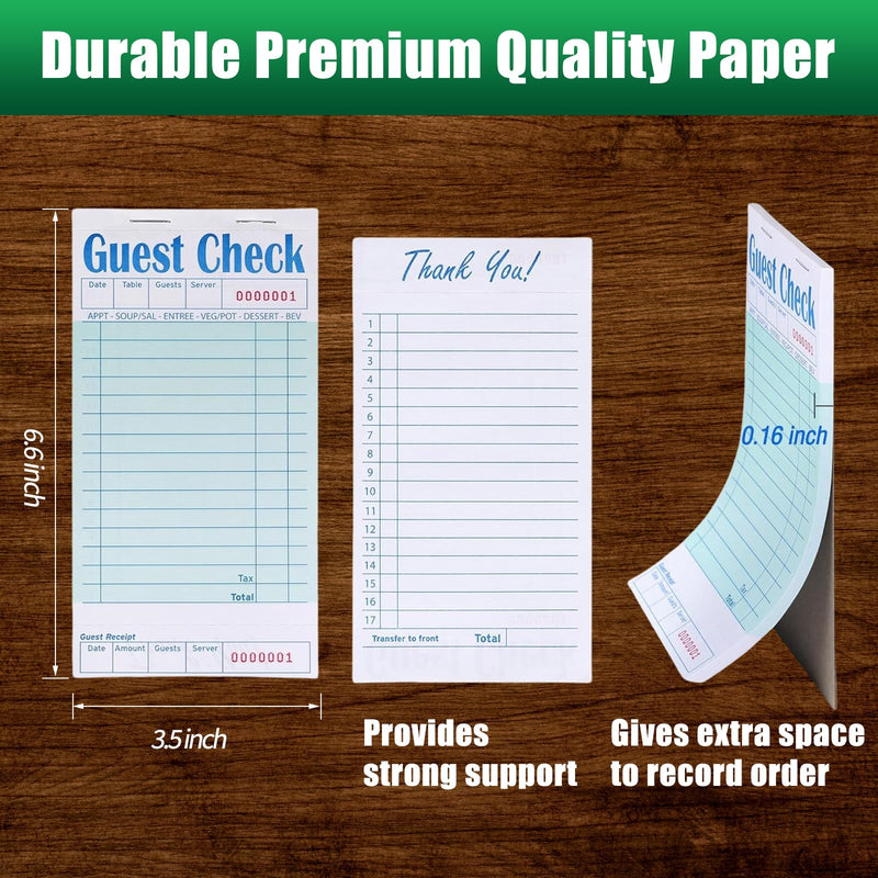 Guest Check Books 6 Pack, Guest Checks for Servers, Server Note Pads, Waitress Accessories Writing Pad, Thick Server Paper with Guest Receipts, Restaurant Supplies Order Pad Total 300 Sheets 6 Pack/300 Sheets Green