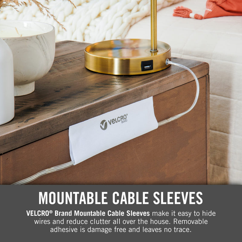VELCRO Brand Cable Sleeves. Organize Messy Wires on Desk, Behind TV or Game Console. 16-Inch (2x8in) White. Removable Adhesive Mounts to Smooth Surfaces 8in - 2Pk