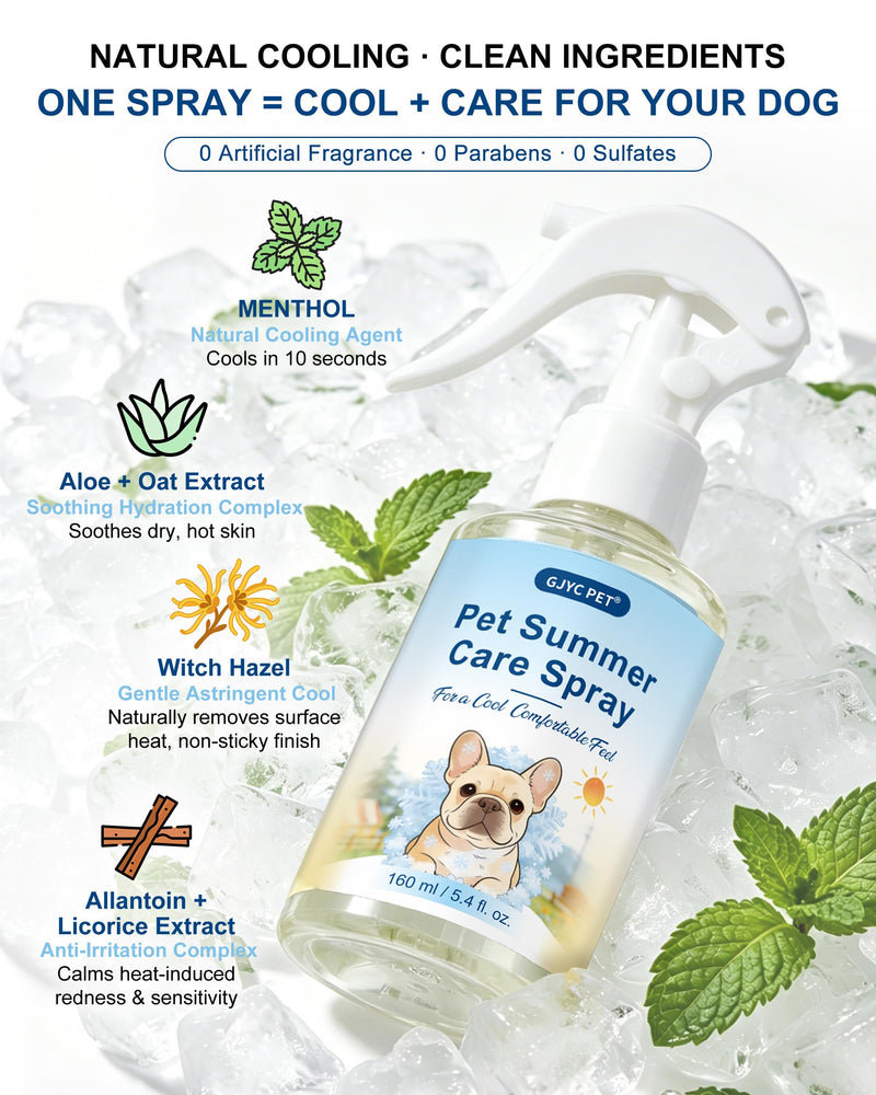 Dog Cooling Spray – Large Capacity Heat Relief for Backyard, Car & Crate – Natural Menthol, Aloe, Oat – Lick-Safe, No Fragrance for Brachycephalic, Double-Coat & Senior Dogs (5.4 fl. oz)