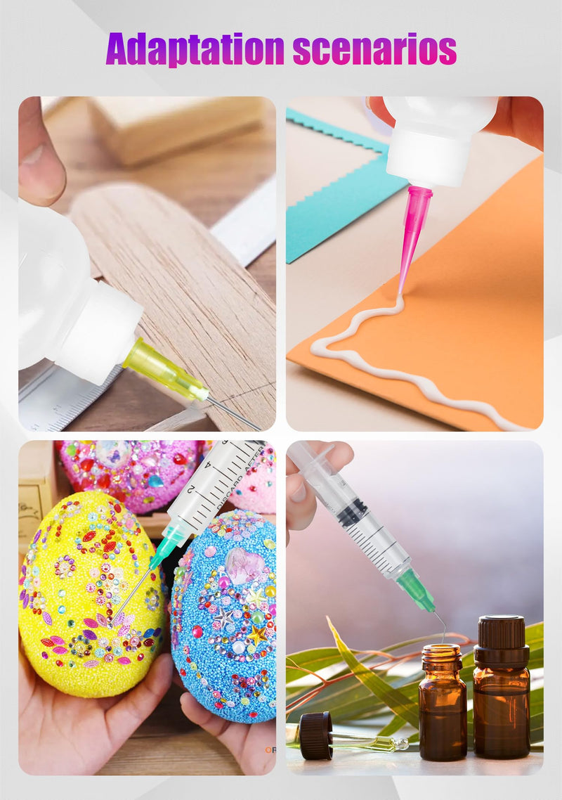Glue Syringe Needle Tip Squeeze Bottles Set (1ml-50ml), 14G-22G Blunt Needle Tip with Caps, Precision Glue Applicator for Oil, Ink and Art Crafts 1ml-3ml-5ml-10ml-30ml-50ml