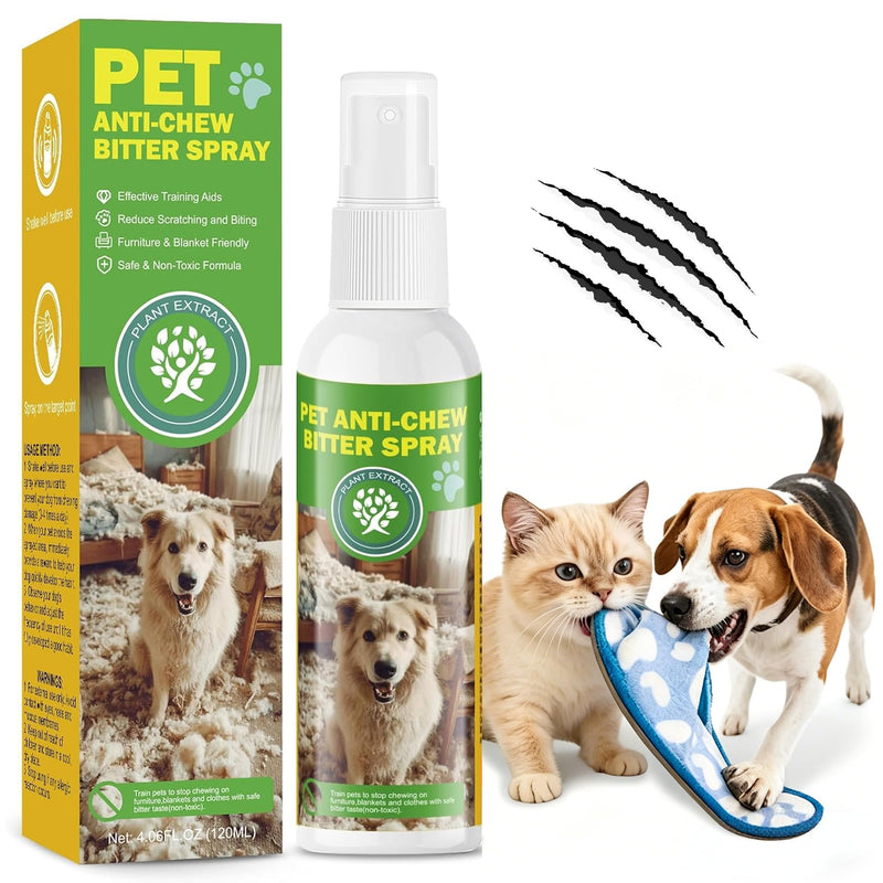 Anti-Chew Bitter Apple Spray for Dogs 120ml, Deter Dogs and Cats from Chewing Furniture and Other Household Items, Friendly Formula Training Spray for Indoor & Outdoor Use