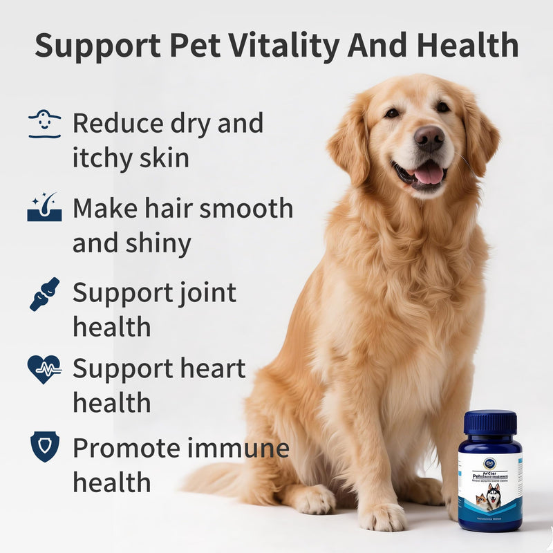 Dog Fish Oil Supplements, 200 Tablets, with Salmon Oil, Vitamins A, D3, E, Support Shiny Coat, Itching and Dry Skin, Reduce Shedding, Support Heart Health (1 Bottle) 1 Bottle (200pcs in total)
