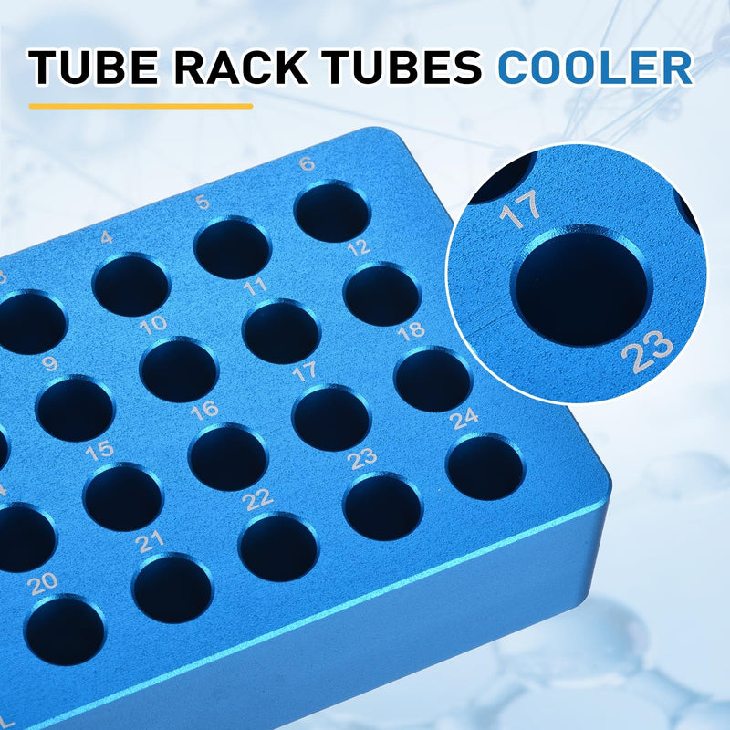 PATIKIL 24 Wells Microcentrifuge Tube Rack Cooler, Tray Tissue Culture Plate, Aluminum Cooling Block for 1.5/2ml PCR Test Tube, Lab Equipment, Light Blue