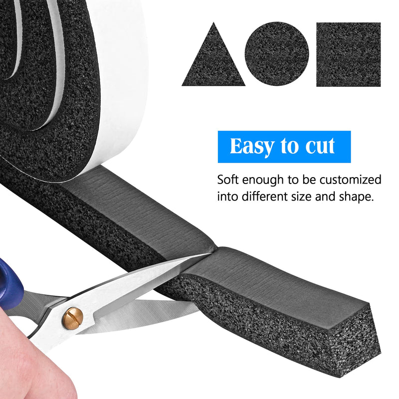Foam Strips with Adhesive, 1 Inch Wide X 1 Inch Thick, Neoprene Weather Stripping High Density Closed Cell Foam Tape Seal for Doors and Windows Insulation, Total 13 Feet Long(6.5ft x 2 Rolls) 13Ft x1 in x 1 in