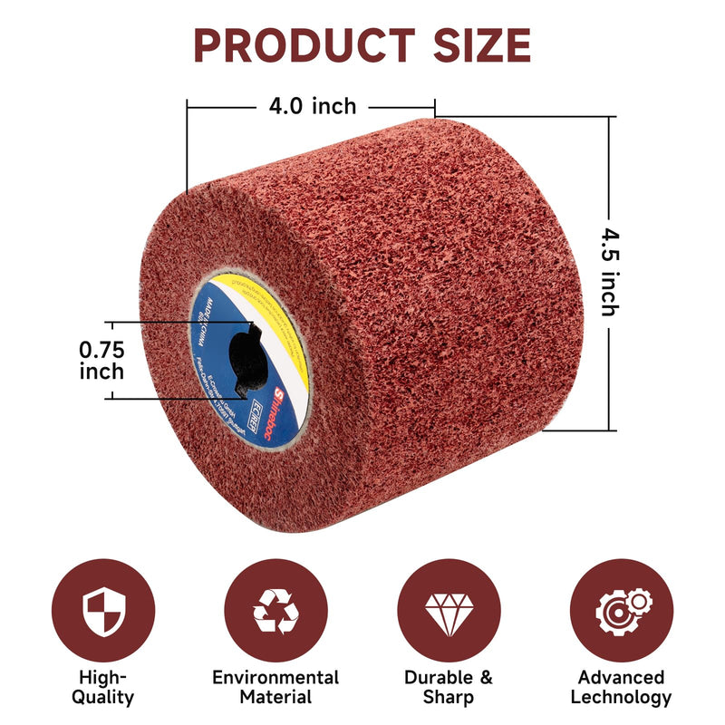 80 Grit Surface Conditioning Tool Drum,4.7" x 4" Burnishing Polishing Wheel Drum for Metal Stainless Steel Wood Surface Conditioning Treatment Red 80 Girt