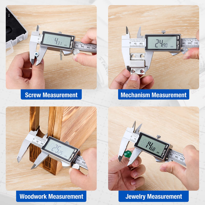 Digital Caliper 12 Inch with Large LCD Screen, Inch/MM/Fraction Conversion, 300mm Micrometer Caliper All Stainless Steel Diameter Measuring Tool for Jewelers/Woodworkers/DIY 12inch