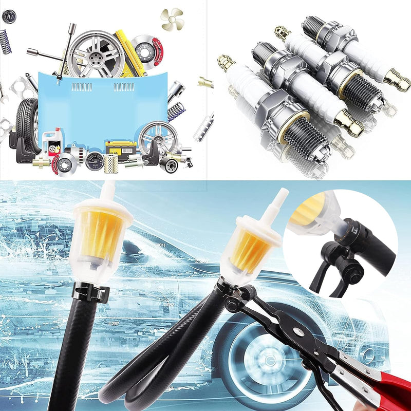 Tnisesm 121Pcs 7-22mm Spring Hose Clamp Assortment kits with Swivel Flat Band Fuel Hose Clamp Plier, Silicone Vacuum Hose Action Pipe Clamp Low Pressure Air Clip Clamp hoses clamps sleeving(Black) Black