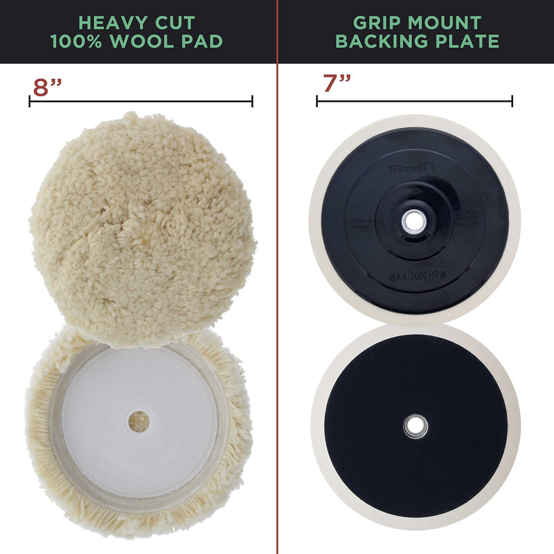 TCP Global Professional 6 Pad Buffing and Polishing Kit with 5 Waffle Foam Pads and 1 Wool Grip Pad for Car Detailing - Complete 8 inch Polisher Buffing Pads Set with 5/8 inch Threaded Backing Plate