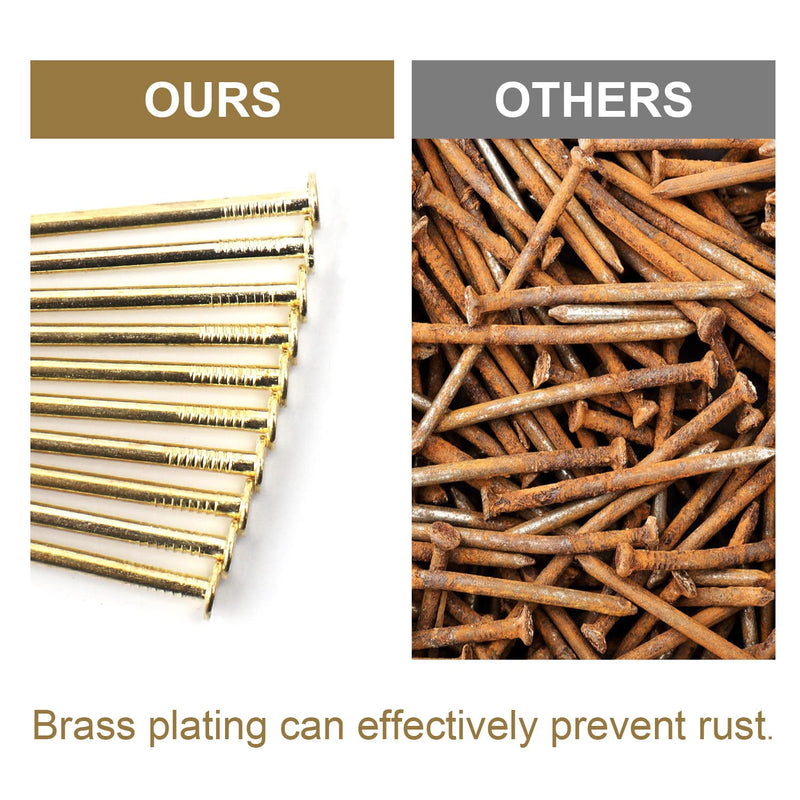 6 Sizes Gold Hardware Nails Assortment Kit, 358pcs, Brass Plated, Nails for Hanging Pictures, Finishing Nails, Wood Nails, Wall Nails for Hanging (3”, 2”, 1-1/2”, 1-1/4", 1”, 3/4") 358