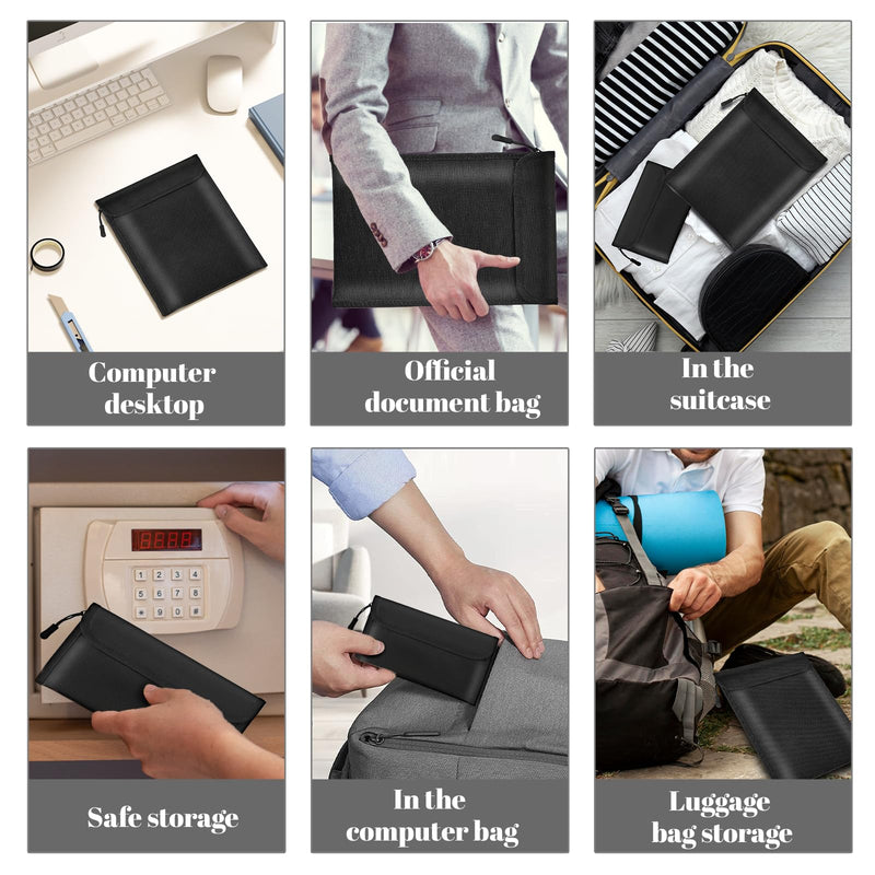 Fireproof Waterproof Document Bag 3-Pack Black 2000℉ Money Bag for Cash Passports ID Cards Social Security Card Protector Waterproof Zipper Pouch Fire Proof Bank Bag Document Holder