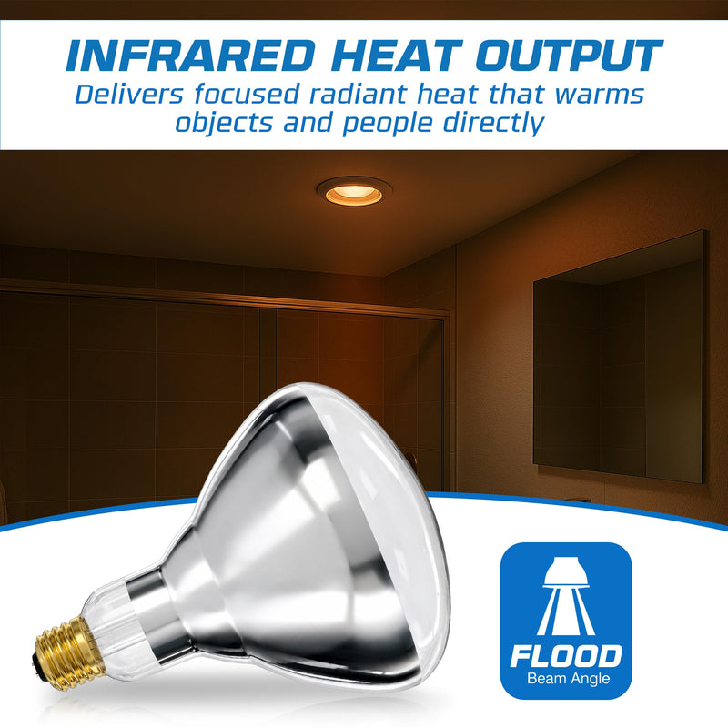 OHLECTRIC 250-Watt Heat Flood Lamp Light Bulbs (2-Pack) Shatterproof Bulbs, R40 Reflector, E26 Medium Base, Clear Head Lamps, 120V, 6,000 Hour Rated 2