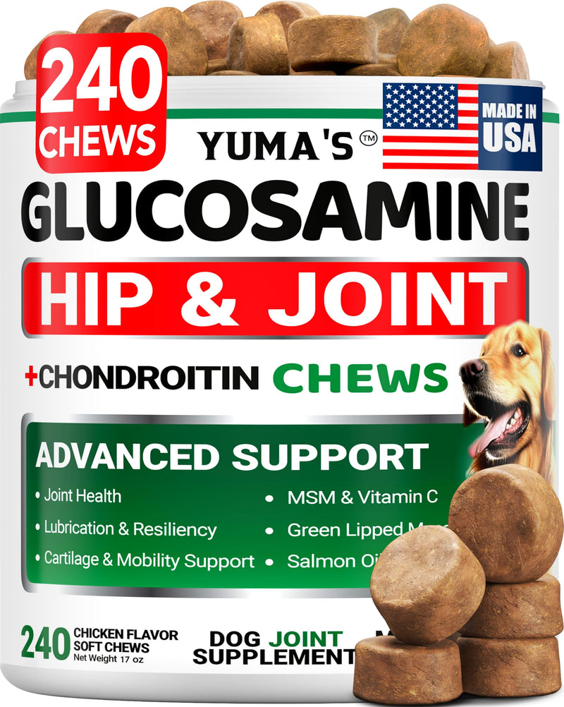 Glucosamine for Dogs - 240 Chews - Hip and Joint Supplement for Dogs - Advanced Glucosamine Chondroitin Treats with MSM - Joint Pain Relief - Large & Small Breed - Mobility Support - Made in USA Glucosamine Chews