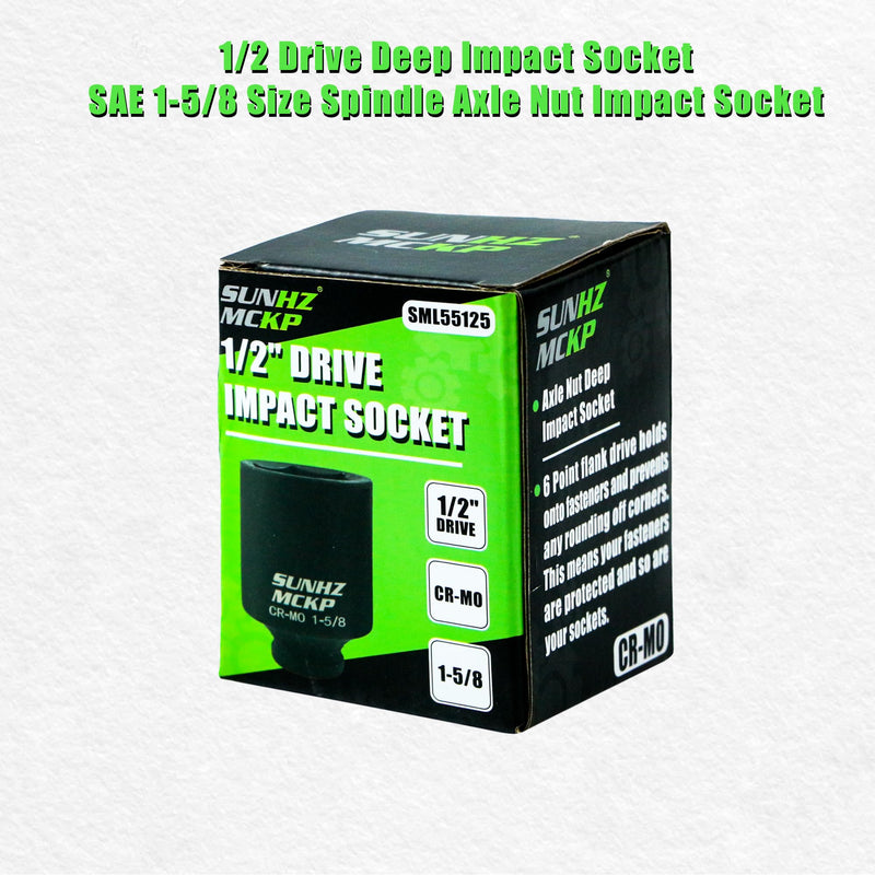 SUNHZMCKP 1/2 Inch Drive Impact Socket, SAE 1-5/8 In Deep 6 Point Socket, CR-MO, Axle Nut Impact Grade Socket for Easy Removal (1-5/8 Socket) 1-5/8 inch