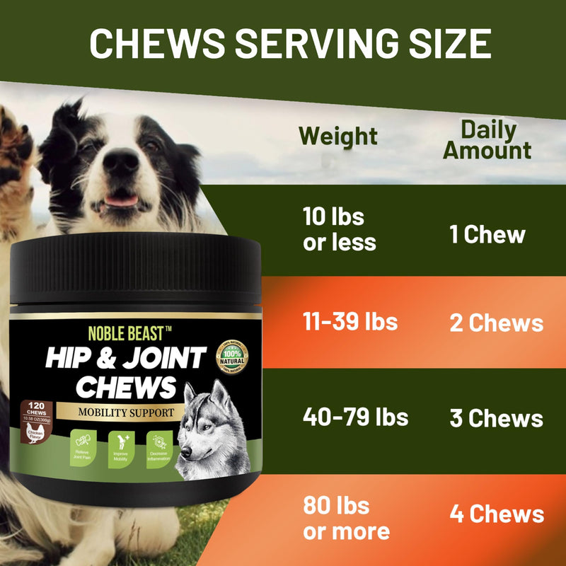 Noble Beast Dog Joint Supplement - Hip and Joint Care for Dogs - All Natural - Soft Chews with Glucosamine, Chondroitin, MSM & Hemp for Dog Joint Relief - Chicken Flavor – 120 Count