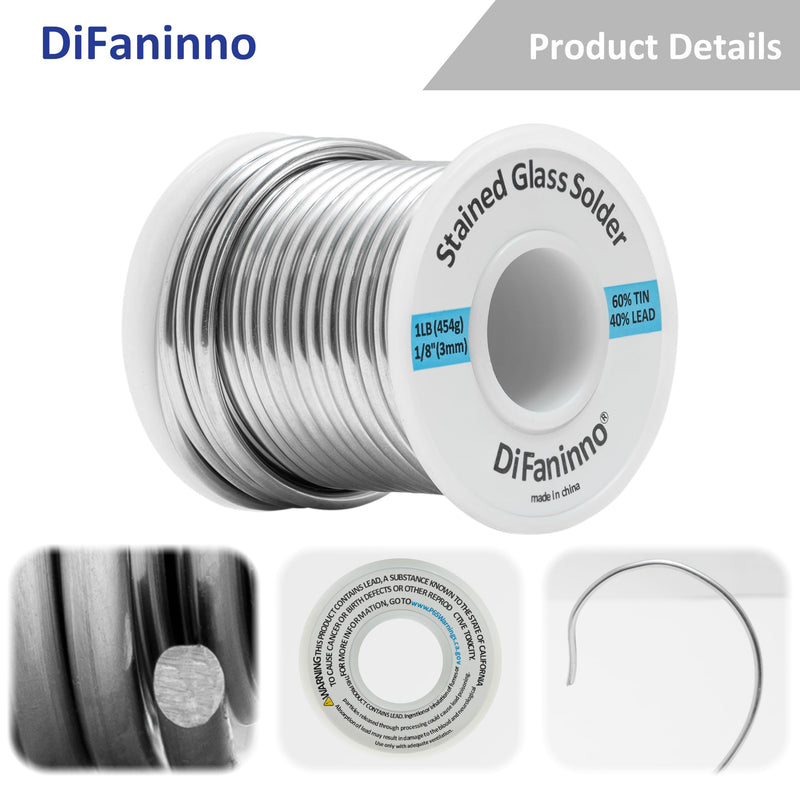 60/40 solder for stained glass 3mm (1/8") Dia. Net weight 454g(1Lb) solid core
