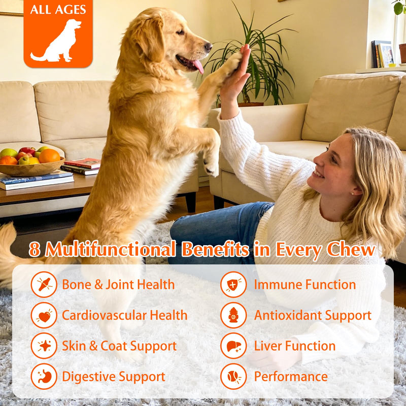 120 Chews 8-in-1 Multivitamin Treats for Dogs, Glucosamine Chondroitin Joint Support,Digestive Enzymes,Probiotics, Grain Free Dog Vitamins,Supplements for Skin&Coat (300g)