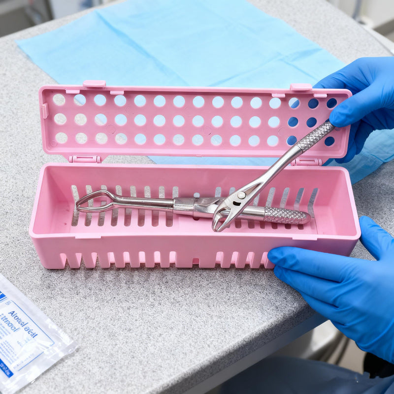 5pcs Dental Instruments Sterilizat Case, Plastic Autoclavale Cassette Rack, Medical Surgical Instrument Disinfection Container Tray for Dental Spatulas, Forceps and Pliers (5P-Pink) 5P-Pink