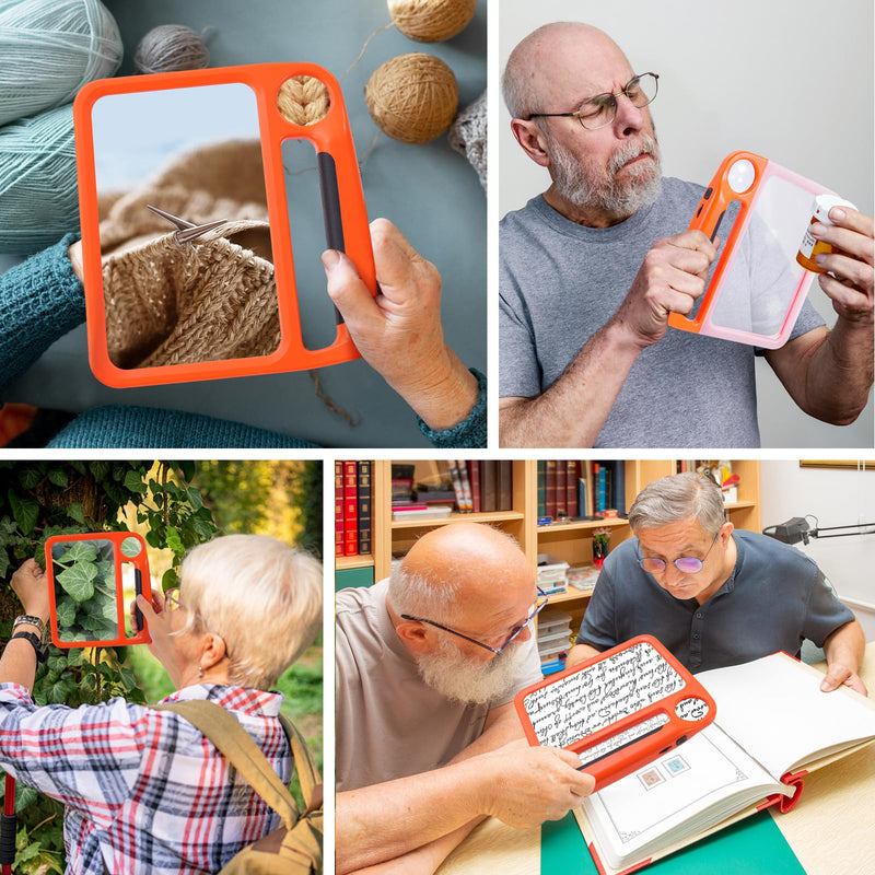 5X 10X Full-Page Magnifying Glass with Light, Rechargeable Handheld Magnifier with 3 Light Modes, 48 Lights, Clean Cloth Ideal Gift for Seniors Reading Books Inspection 5X 10X