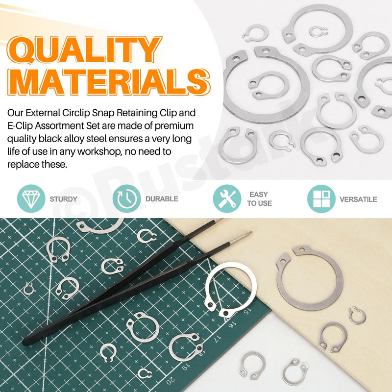 211Pcs 21 Sizes 304 Stainless Steel External Snap Rings Assortment Kit with Tweezers Silver External Retaining Ring Circlip Snap Retaining Clip Ring C-clips Snap Ring Set for Axle Shaft Parts