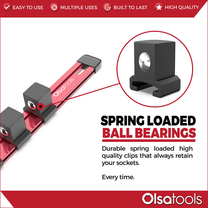 Olsa Tools Socket Organizer (3/4-Inch Drive, Red) - Socket Storage for Mechanics - Socket Holder and Socket Rail - Impact Socket Set Organizer - Professional-Grade - Part: 1133 3/4-Inch Drive