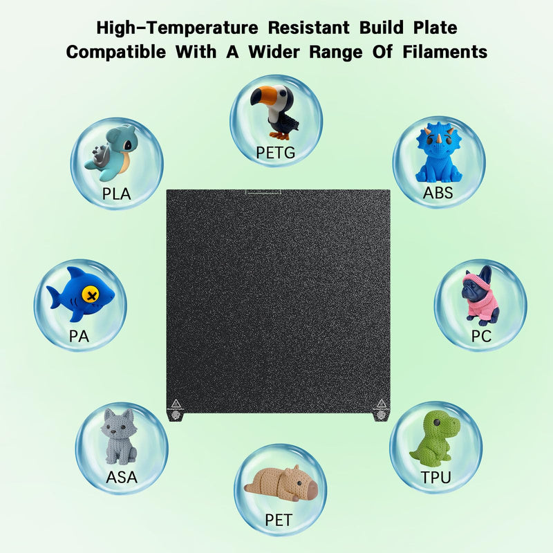 K2 Plus PEI Build Plate 370x370mm Double Sided Textured PEI Sheet Heated Bed Spring Steel Flexible Plate for Creality K2 Plus 3D Printer