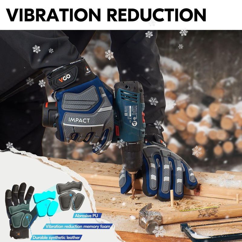 Vgo... -20/-4F COLDPROOF Winter Work Gloves - Mechanics & Impact Gloves - Anti-Vibration & Heavy Duty (SL9792FW) Medium Blue