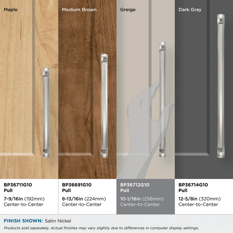 Amerock Bellamy 10-1/16 inch (256 mm) Center-to-Center Satin Nickel Cabinet Pull, BP36712G10