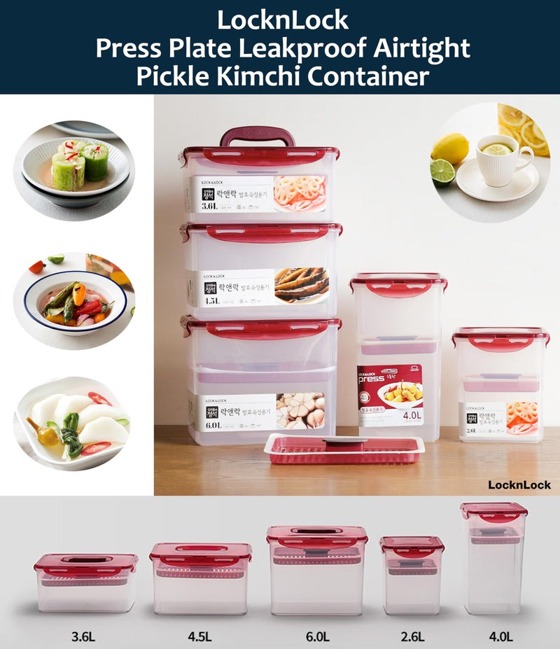 Lock & Lock BPA Free Rectangular Pickle Kimchi Press Ferment Storage Container (3.6L) 3.6L