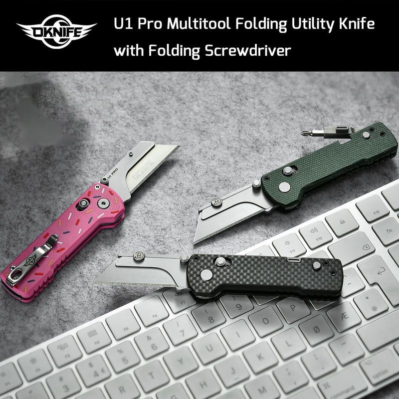 OKNIFE U1 Pro Multitool Folding Utility Knife with Folding Screwdriver, Quick Change Blade, Rail Lock & Pocket Clip for Men and Women (Carbon Fiber Overlay） Carbon Fiber Black
