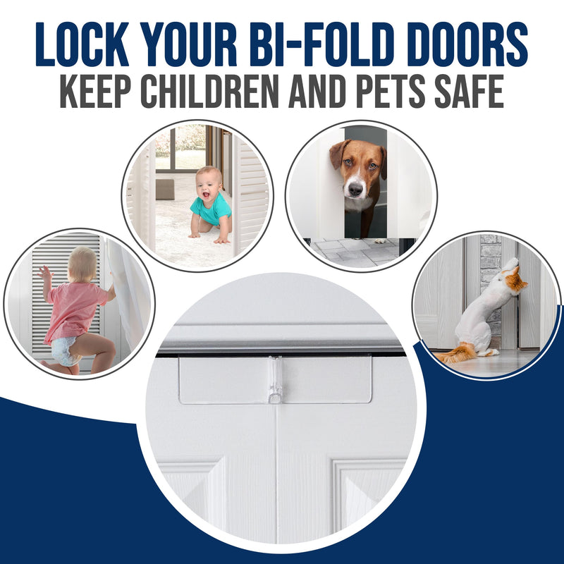 (2- Pack) - Safety Innovations Bi-fold Door Lock - Closet Protection Child and Pet Proof Bi-fold Door Lock - Tool-Free Installation - Unbreakable Clear Polycarbonate - for 1 3/8" Thick Wood Doors