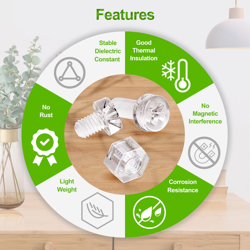 60 Pieces/30 Sets M6*25 mm PC Transparent Plastic Cross-recessed Round Head Screws and Hexagonal Nuts Kit, Corrosion-Resistant, for DIY, Model and Electronic Product Fixation.