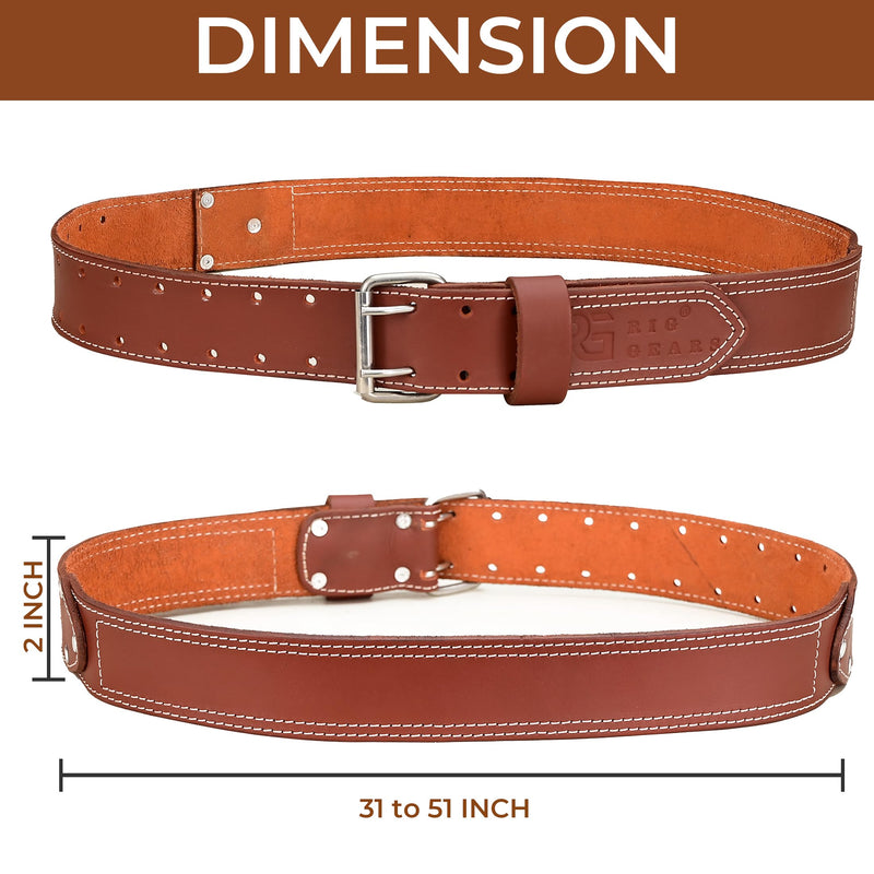 Leather Tool Belt for Men, Full Grain Leather Work Belt, 2 Inch Carpenter Construction Utility Belt, Heavy Duty Tool Belt for Electrician, Farming, DIY & Contractor Work, Brown (34"-49")