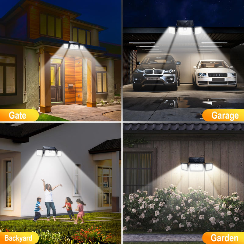 MIHANI Solar Flood Lights Outdoor, 2500LM Motion Sensor Security Lights with 270° Wide Angle, IP65 Waterproof, 3 Heads Solar Outdoor Lights for Patio, Yard, House, Garage (Non-Remote, 2 Pack) Non-remote-2 Pack