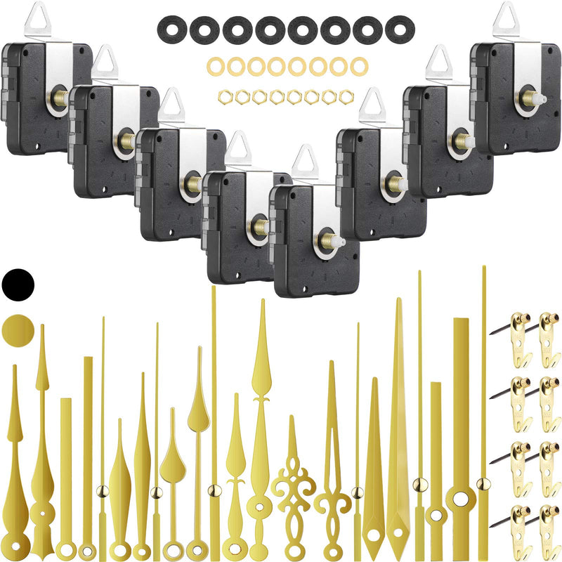 Mudder 8 Pcs Silent Clock Movement Mechanism Kit with 8 Different Pairs of DIY Clock Hands 13 Mm/ 0.51" Shaft Length DIY Repair Parts Kit Replacement Motor