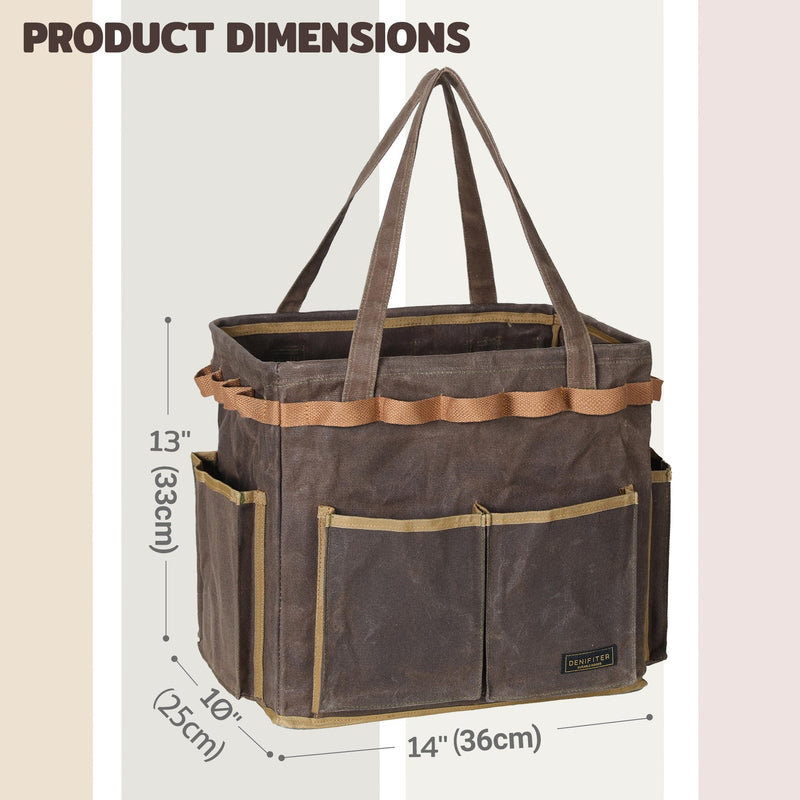 Heavy-Duty Waxed Canvas 14" Tool Bag - Foldable Open Top Organizer with Reinforced Handle | Water-Resistant Multi-Pocket Work Pouch for Mechanics, Contractors & DIY (Grey) Grey