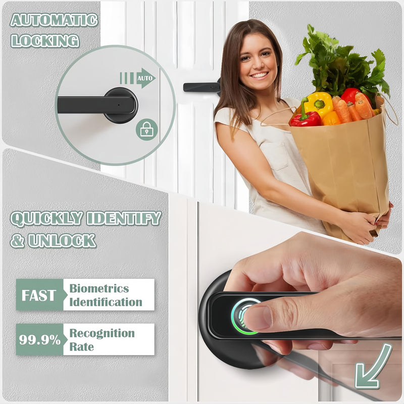 Smart Fingerprint Door Knob,Biometric Fingerprint Door Lock,Keyless Entry Door Lock with Handle,Thumbprint Code Door Locks for Rental, Bedroom, Office and Hotel