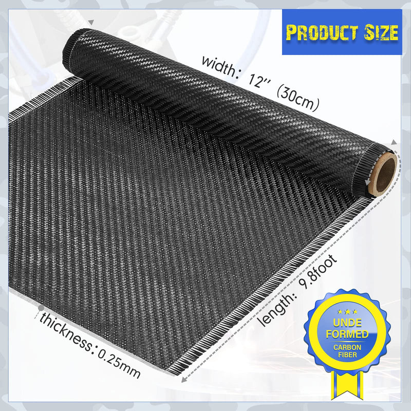 Tudomro 10ft x 12" Carbon Fiber Fabric Black Carbon Fiber Sheet Pure Cloth 2 x 2 Twill Weave-3k/220g for Cars Structural Reinforcement on Concrete Wall Basement Boat Repair(1 Roll) 1 10ft x 12"
