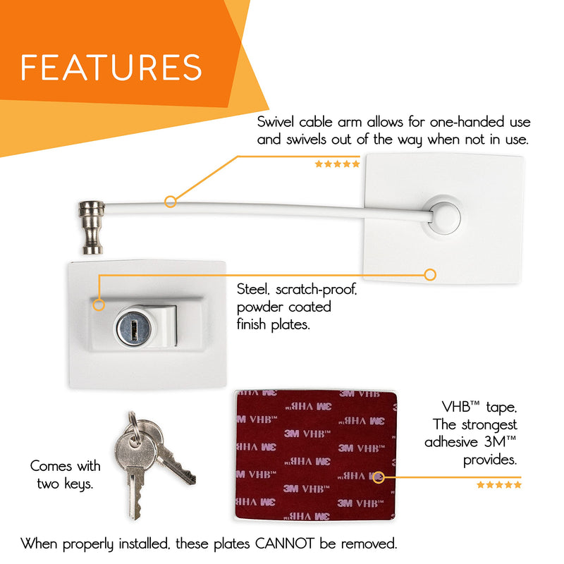2-Pack Guardianite Premium Refrigerator Lock with Built-in Keyed Lock (2-Pack White) 2-Pack White